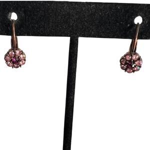 Pink and purple rhinestone bronze dangle drop elegant flower floral earrings